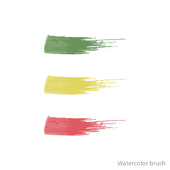 vector set of  red, yellow, green brushes isolated on white 