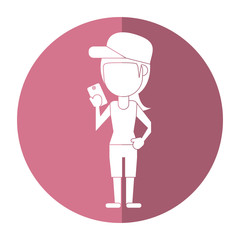 sportwoman sharing smarthpone technology shadow vector illustration eps 10