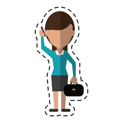 woman business with suitcase talk cellphone dot line vector illustration eps 10