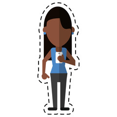 afro american woman message phone device dot line vector illustration eps 10