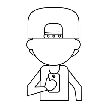 recommend clip art: sportman character using smartphone thin line vector illustration eps 10