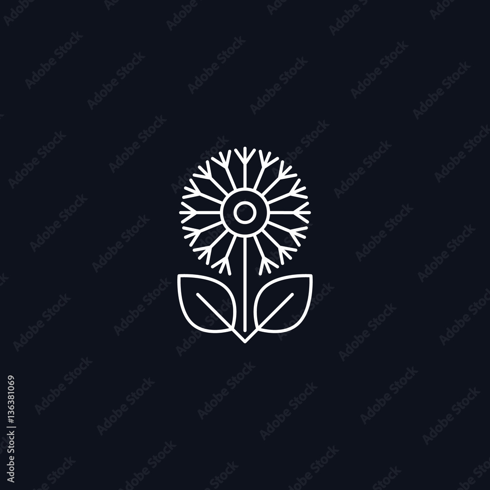 Wall mural Line Symbol, flower with leaves, Herbal concept, vector design element