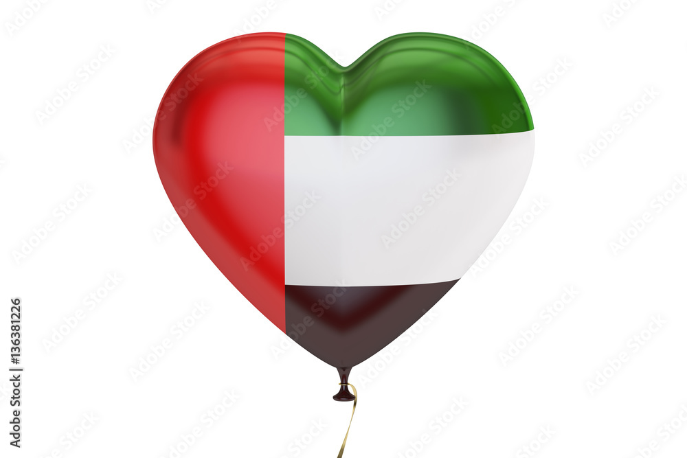 Poster balloon with uae flag in the shape of heart, 3d rendering