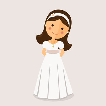 Girl with communion dress on ocher background