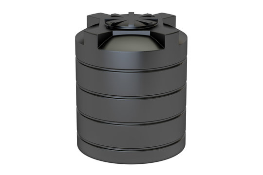 plastic black water tank closeup, 3D rendering