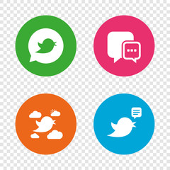 Birds icons. Social media speech bubble.