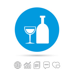 Alcohol sign. Drink symbol. Bottle with glass.