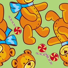 Seamless pattern with hearts and teddy bears. Raster clip art.