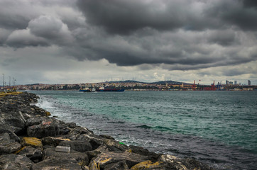 Old beach and seascape in Istanbul, Turkey.