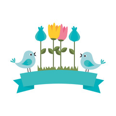 cute flower with birds decorative icon vector illustration design