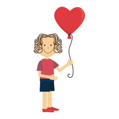 woman with balloons air hearts card vector illustration design