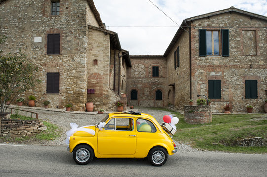 auto fiat 500, matrimonio in Toscana