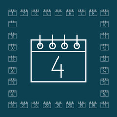 calendar sheet 4 date schedule line icon white on blue