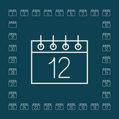 calendar sheet 12 date schedule line icon white on blue