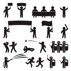 People icon set. Demonstration, protesting, parade and riot icon set. Vector