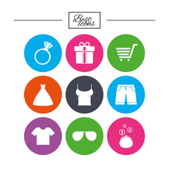 Clothes, accessories icons. Shopping signs.