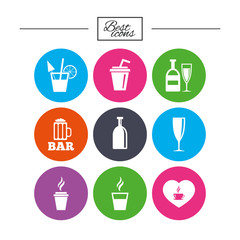 Beer, coffee and tea icons. Alcohol drinks.