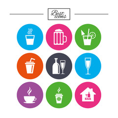 Cocktail, beer icons. Coffee and tea drinks.