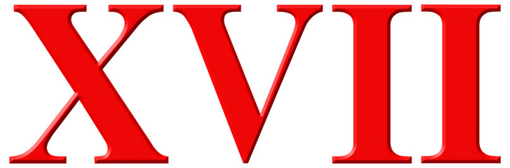 Roman numeral XVII, septendecim, 17, seventeen, isolated on whit