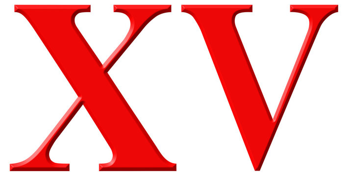 Roman numeral XV, quindecim, 15, fifteen, isolated on white back
