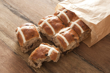 Hot Cross Buns for Easter in a paper packet