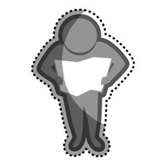 grayscale sticker with pictogram of man reading vector illustration