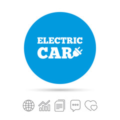 Electric car sign icon. Electric vehicle symbol.