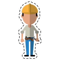 construction man helmet tool belt hammer-cut line vector illustration eps 10