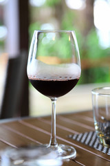 This is zoom shot for the red wine in restaurant at the hotel