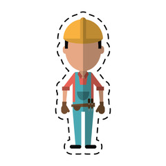 construction man with tool belt gloves-cut line vector illustration eps 10