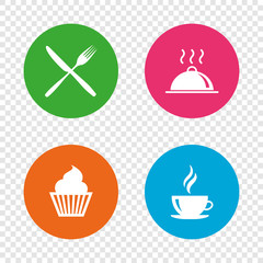 Food icons. Muffin cupcake symbol. Fork, knife.