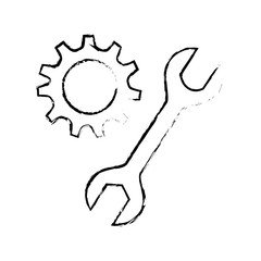 silhouette sketch blurred pinion and wrench vector illustration