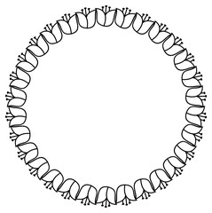 Elegant round frame with contours of flowers. Copy space. 