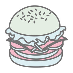 silhouette pastel color big Hamburger vector illustration