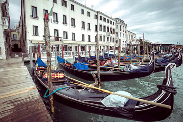 Fototapeta na wymiar Venice gondolas parking during winter days
