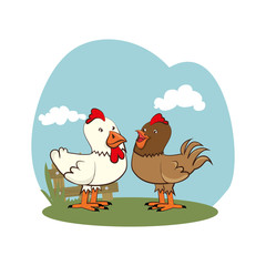 background farm with chicken animals vector illustration