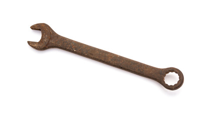 rusty spanner on a white background