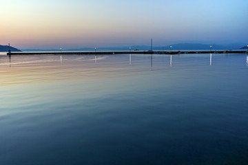 Sunset on port of Thassos town, East Macedonia and Thrace, Greece 