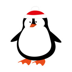 cute penguin with christmas hat isolated icon vector illustration design