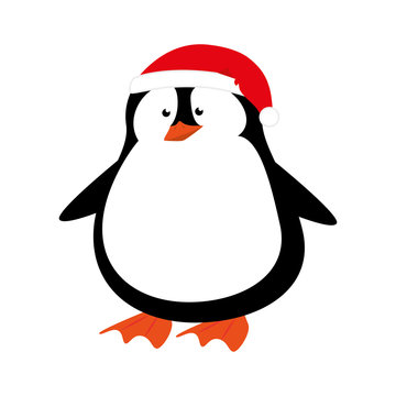 cute penguin with christmas hat isolated icon vector illustration design
