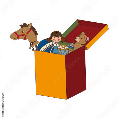 "box with kids toys isolated icon vector illustration design" Stock