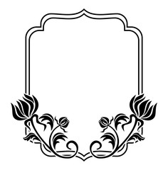 Black and white frame with flowers silhouettes. Raster clip art.
