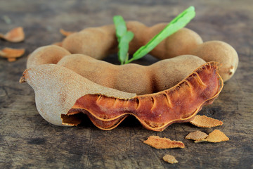 fresh sweet ripe tamarind with leaf, healthy fruit