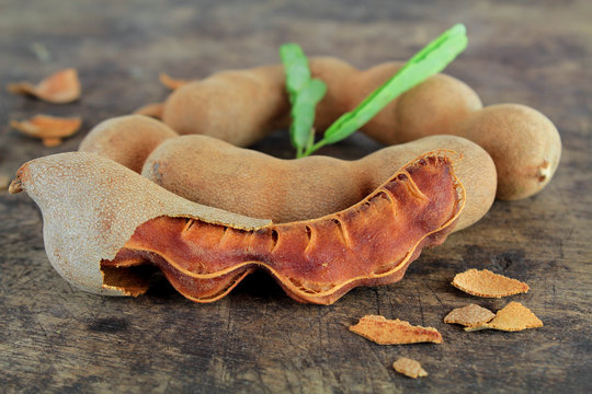 fresh sweet ripe tamarind with leaf, healthy fruit