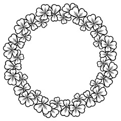 Black and white frame with shamrock contour. Raster clip art.
