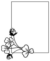 Black and white frame with shamrock contour. Raster clip art.