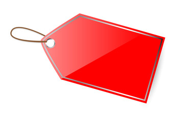 Red Shining Blank Tag, with chrome list, isolated on white