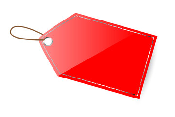 Red Shining Blank Tag, with chrome list, isolated on white, with soft shadow at the bottom
