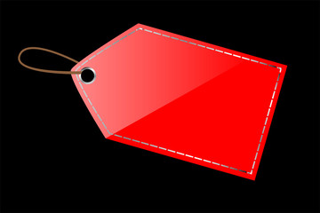 Red Blank Tag, with chrome list, at Black Background
