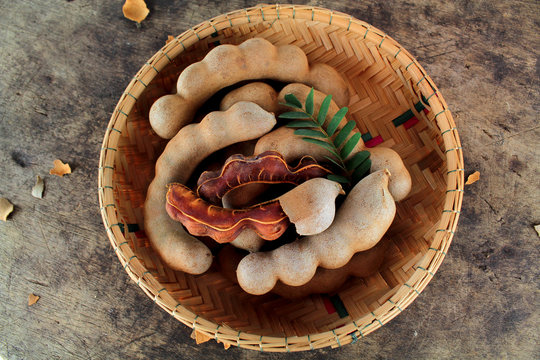 fresh sweet ripe tamarind with leaf, healthy fruit